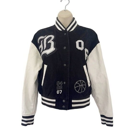 Urban Outfitters BDG Black Embroidered Corduroy Torrence Varsity Jacket Sz XS - Picture 4 of 13